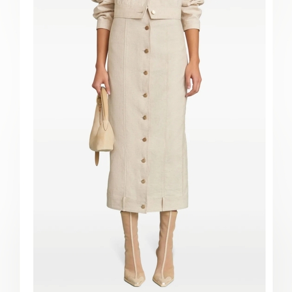 cult gaia Dresses & Skirts - Cult Gaia Beige Linen Blend Lua Midi Skirt Size 4 NWT $495 Quiet Luxury Office